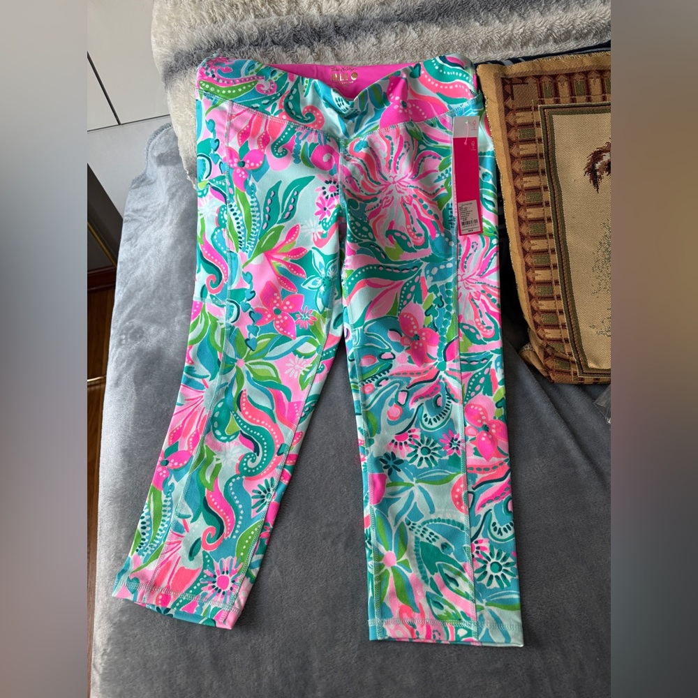 NWT Lilly Pulitzer L Large Weekender Crop Leggings Oasis golden hour green pink